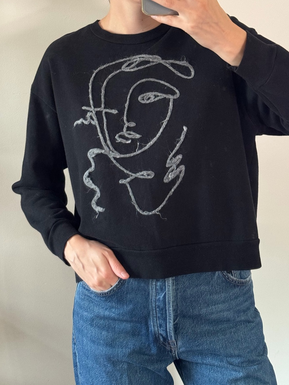 ZARA Black Graphic Face Crewneck Sweatshirt - Women / Size S